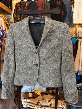 Tombolini Black & White Tweed Notch Collar Blazer